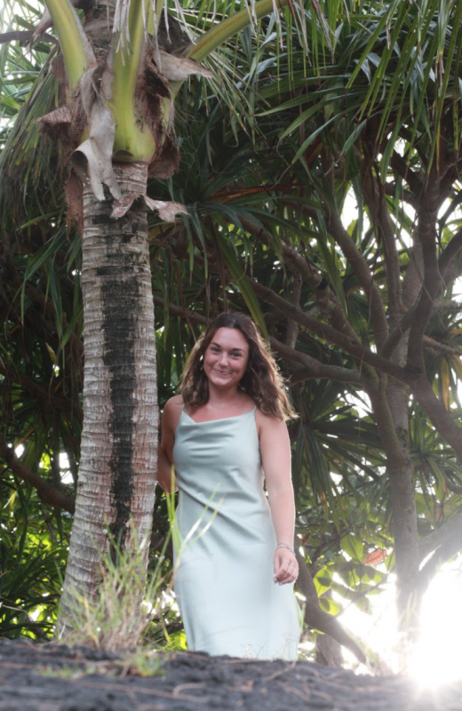 girl hugging palm tree