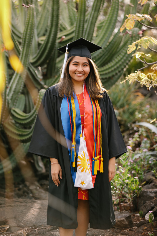 Picture taken in Kona with my cap and gown as well as my cords and Filipino studied stole.