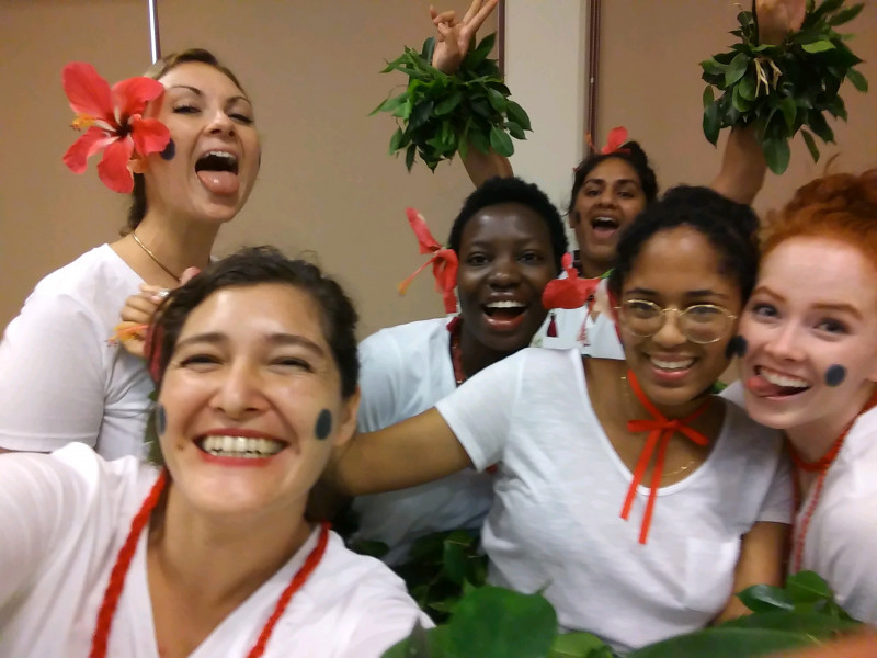 A group of girls wearing Fijian dress.