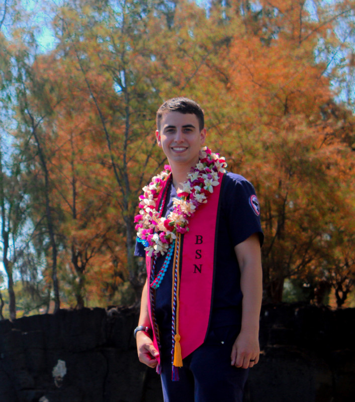 In scrubs and leis