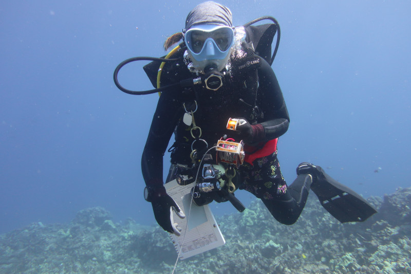 Alexa Runyan conducting fish surveys off Hawai'i Island during the 2019 NOAA Pacific Island Fisheries Science Center Northwest Hawaiian Islands Rapid Assessment and Monitoring Program research cruise