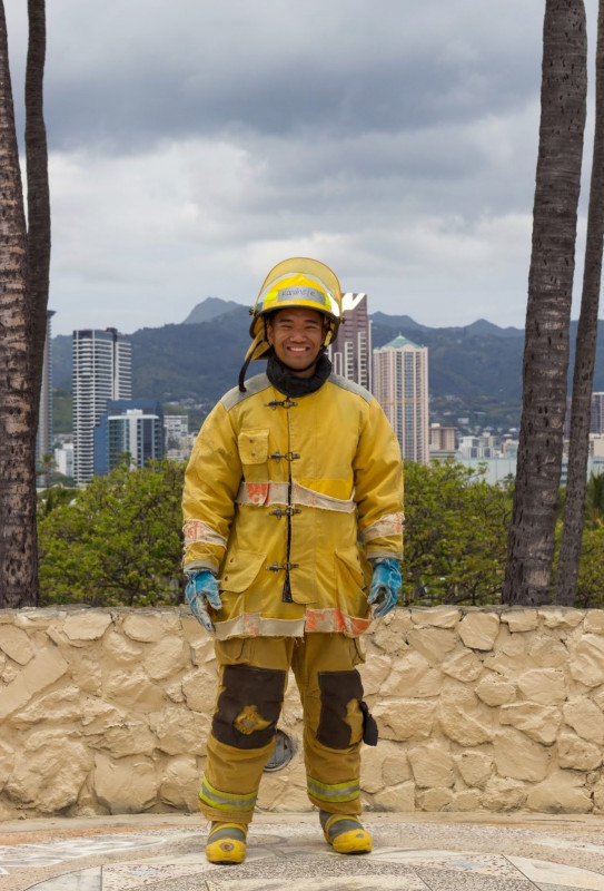 Myself with my bunker gear on that I used for my FIRE 280 semester.