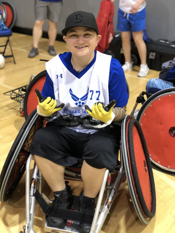 Self, in a rugby wheelchair.