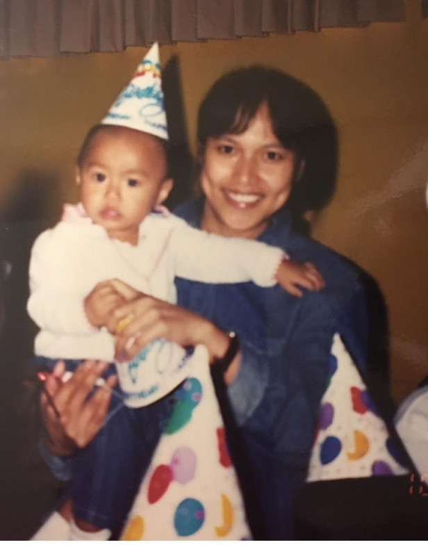 A really old birthday photo of my Mom & I