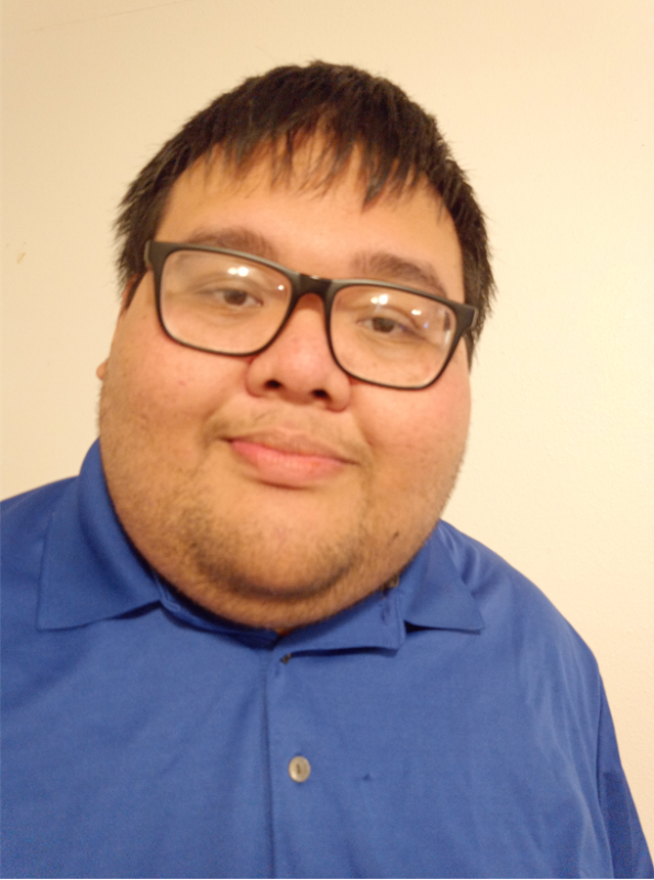 Blue Collared Shirt with Black Glasses
