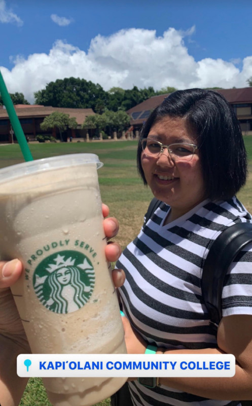 Enjoying my Starbuck drink on this hot day at KCC.