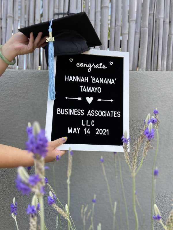 A sign stating my name, degree, school, date of graduation.