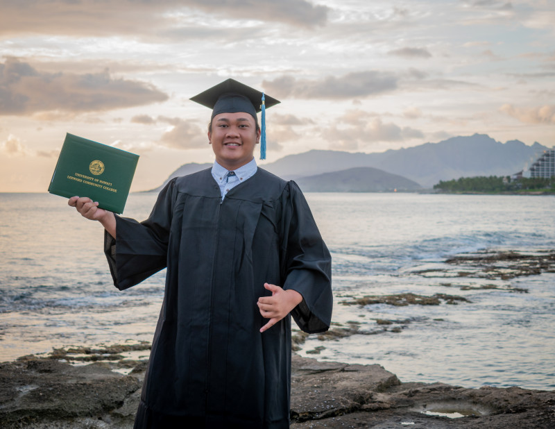 Posing with a shaka and diploma in my right hand.