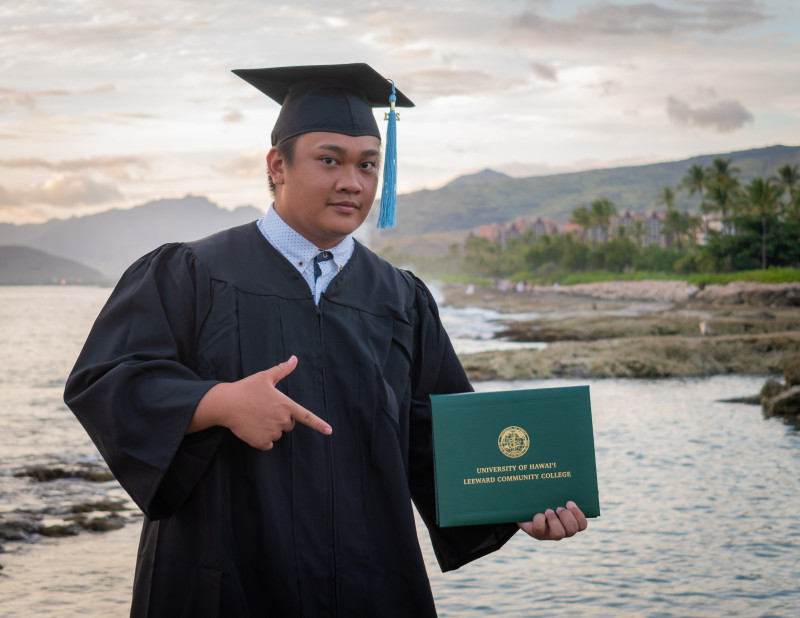 Smirking and pointing at my diploma.
