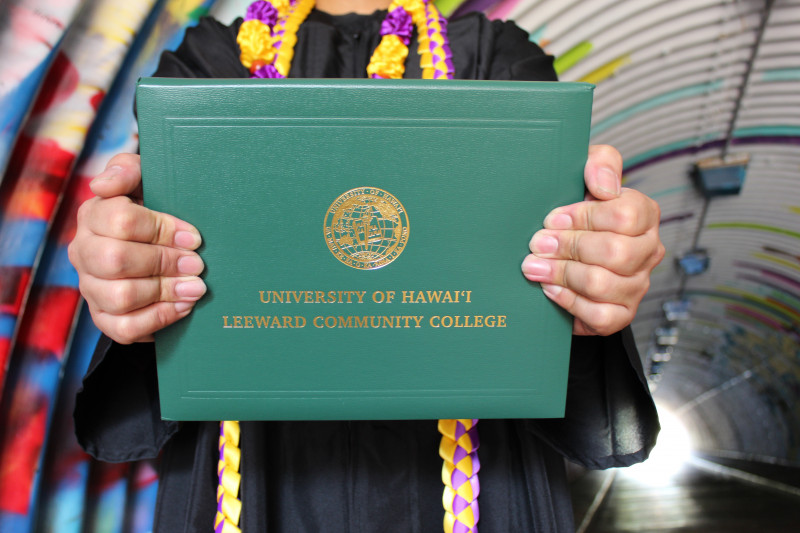 A photo of the University of Hawai'i Leeward Community College Diploma cover.