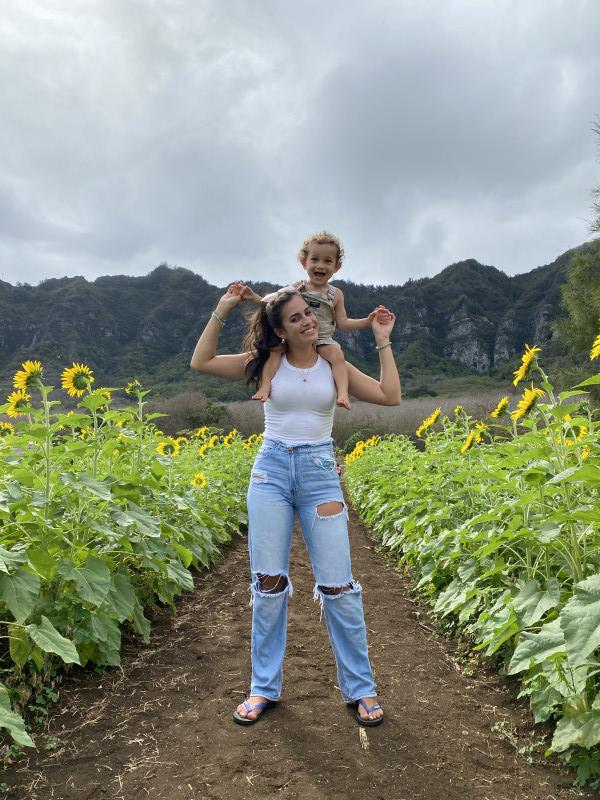 My son and I in the sunflower patch