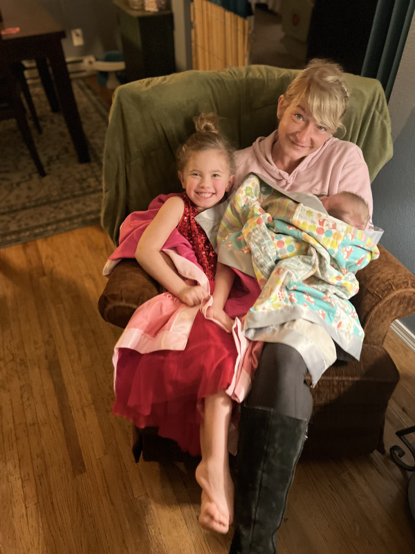 This is my granddaughter Evelyn, Me, and my second granddaughter Isla